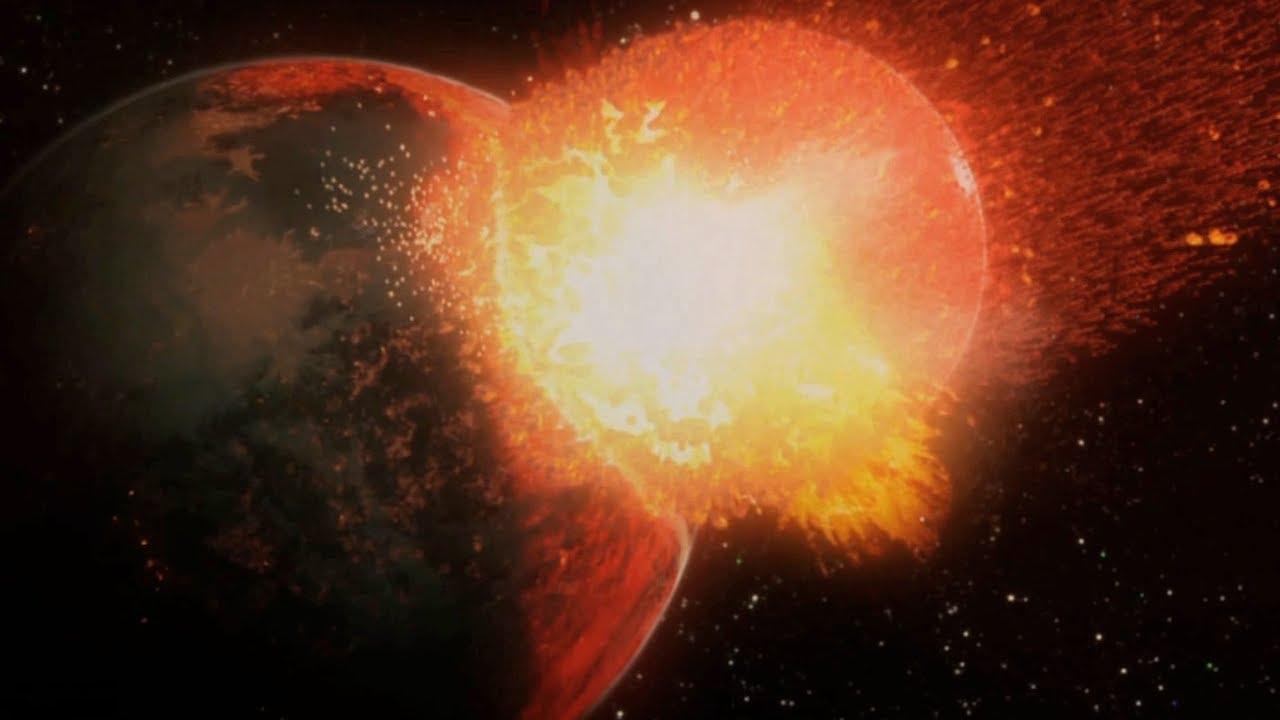 In the early solar system, an object struck the early Earth which vaporized nearly the entire planet. The rock vapor then gave birth to the moon.